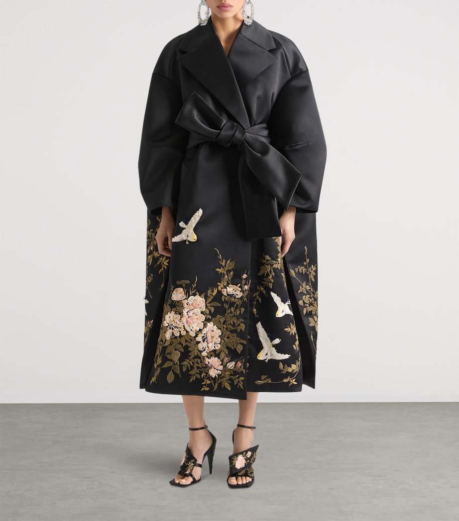 Givenchy Black Silk Embroidered Cocoon Coat