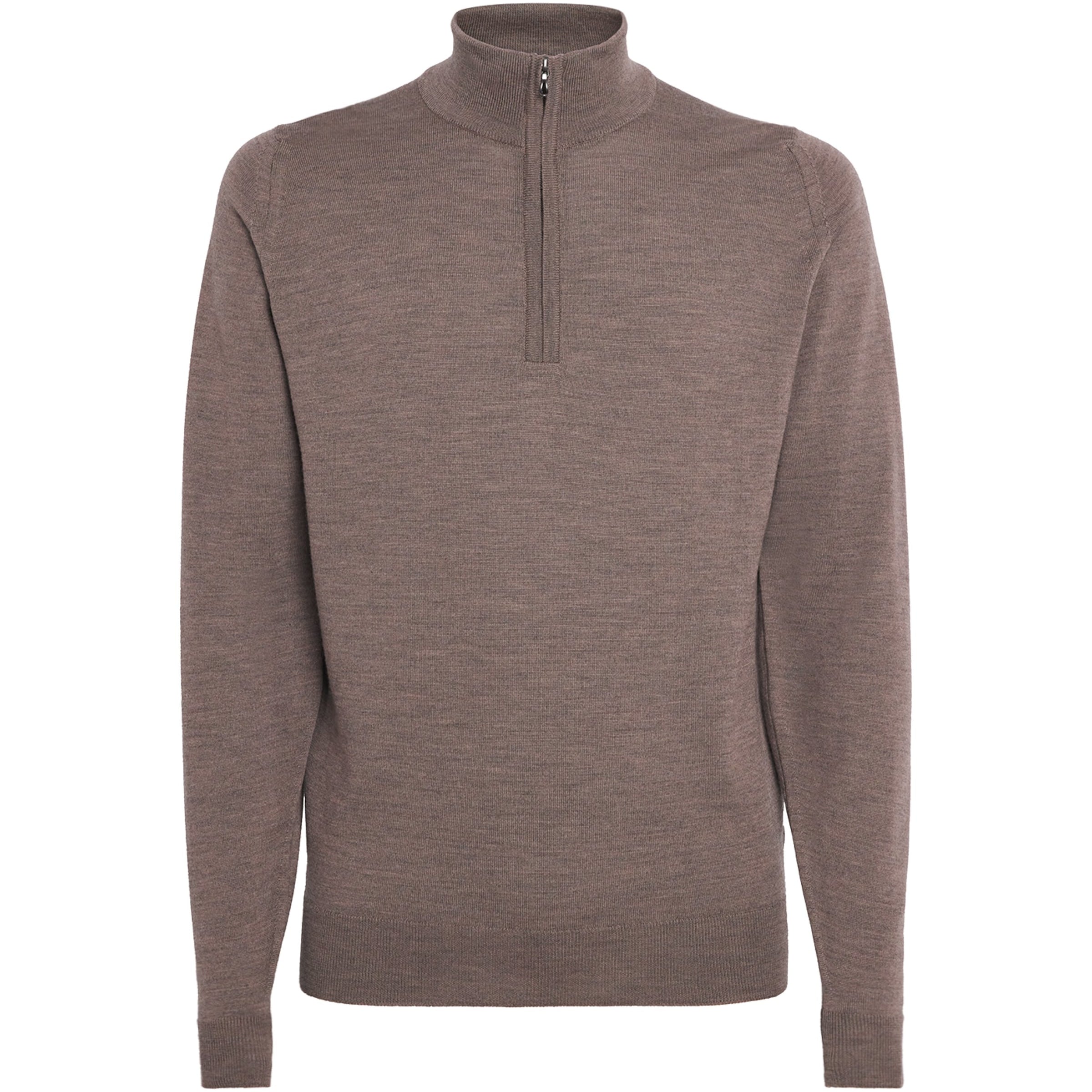 John Smedley Brown Extra Fine Merino Wool Half-Zip Tapton Sweater