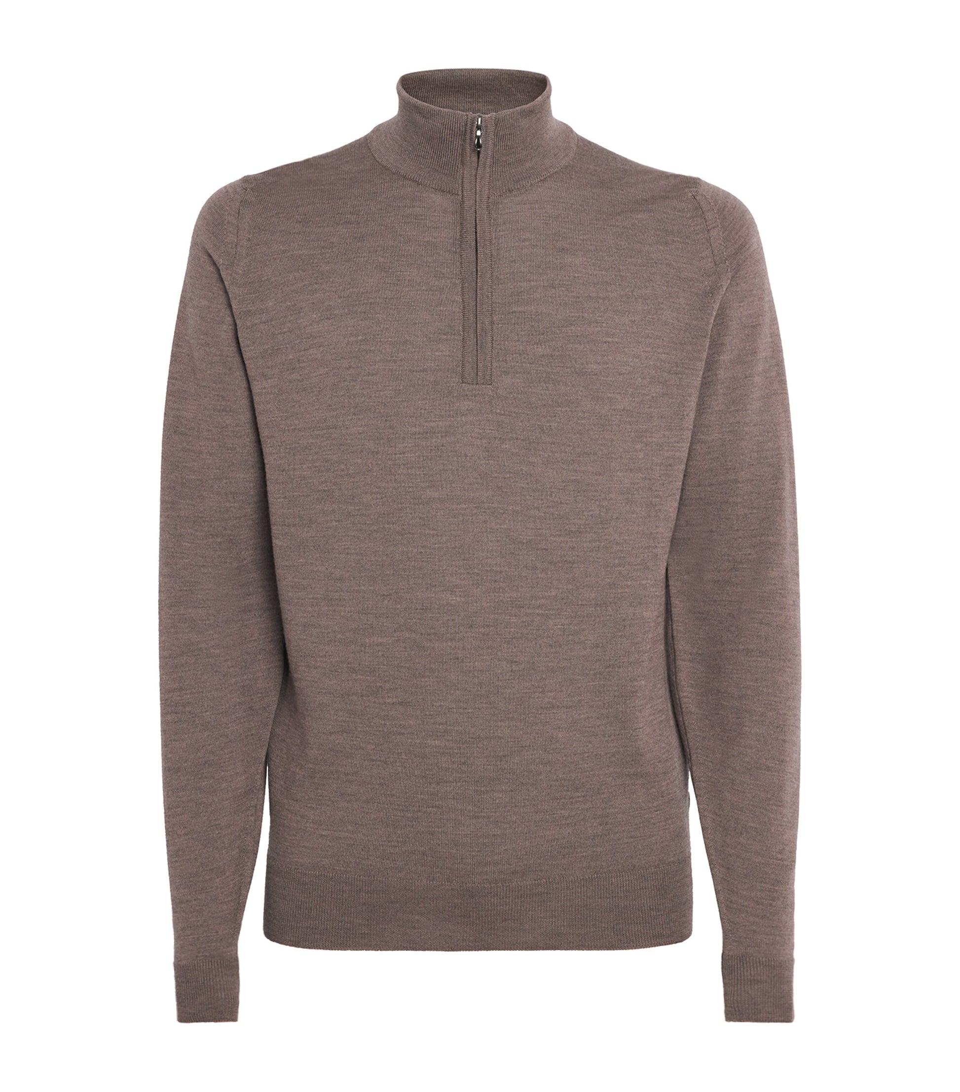 John Smedley Brown Extra Fine Merino Wool Half-Zip Tapton Sweater