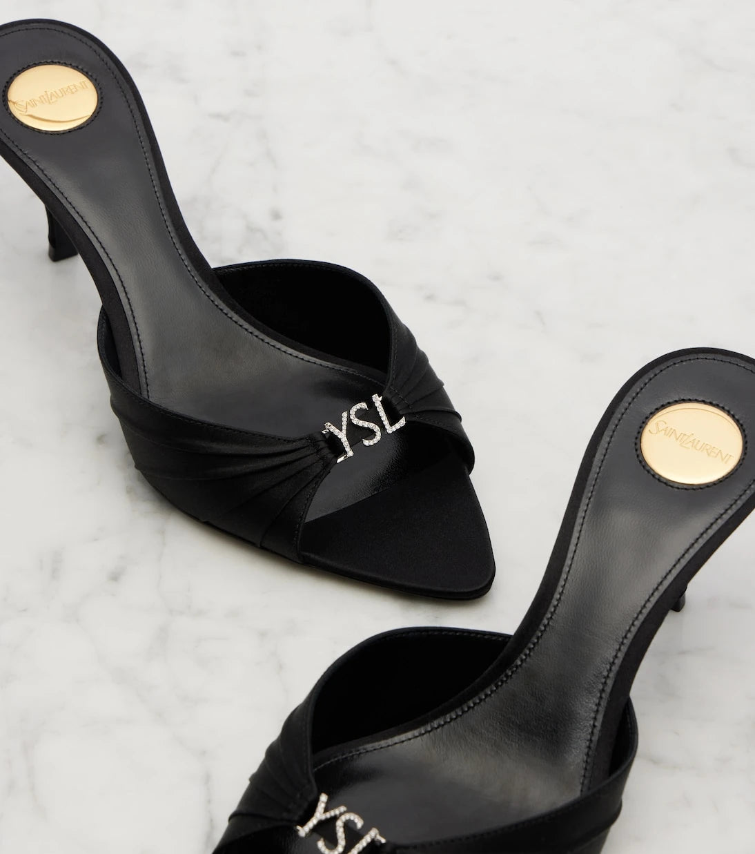 Saint Laurent - Jerry 60 embellished crêpe satin mules