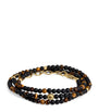 Gold-Plated Stainless Steel, Brown Tiger Eye and Matte Onyx Beaded Bracelet