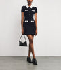 Self-Portrait Navy Rib-Knit Contrast-Trim Mini Dress