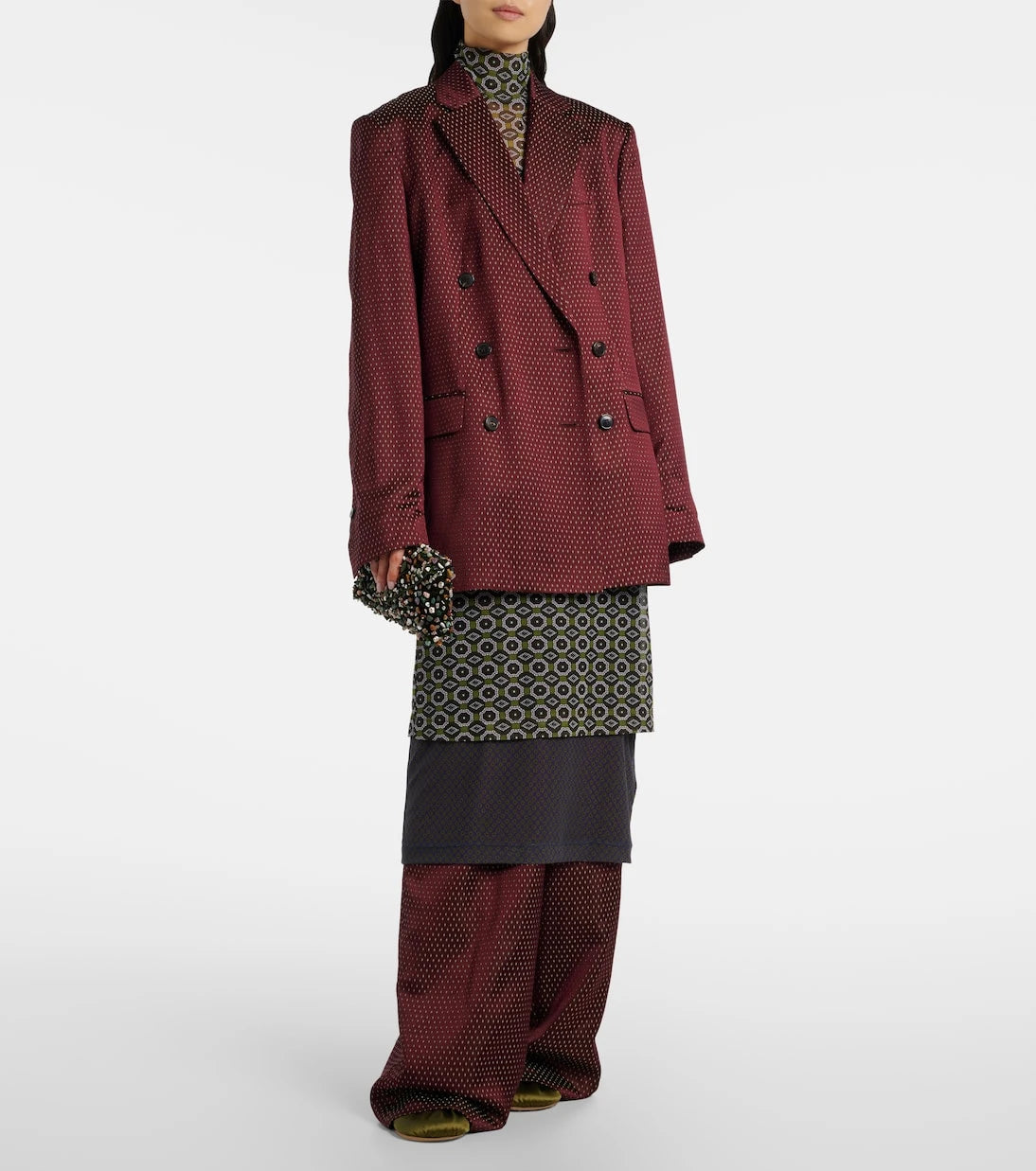 Dries Van Noten - بنطال بحزام وخصر مرتفع وقصة أرجل واسعة