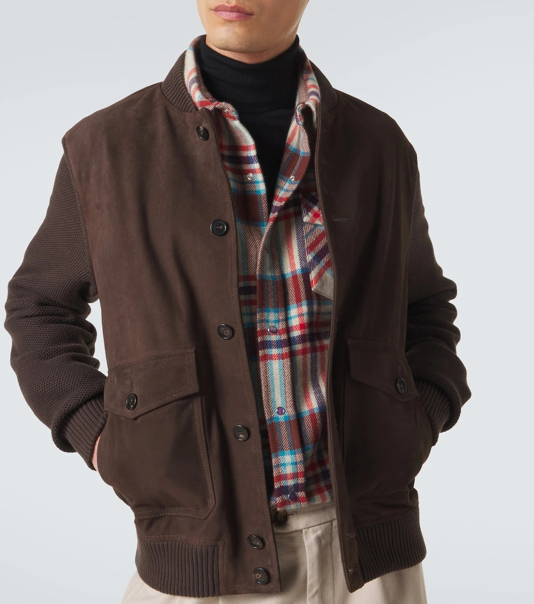 Slowear - Cotton-trimmed suede bomber jacket