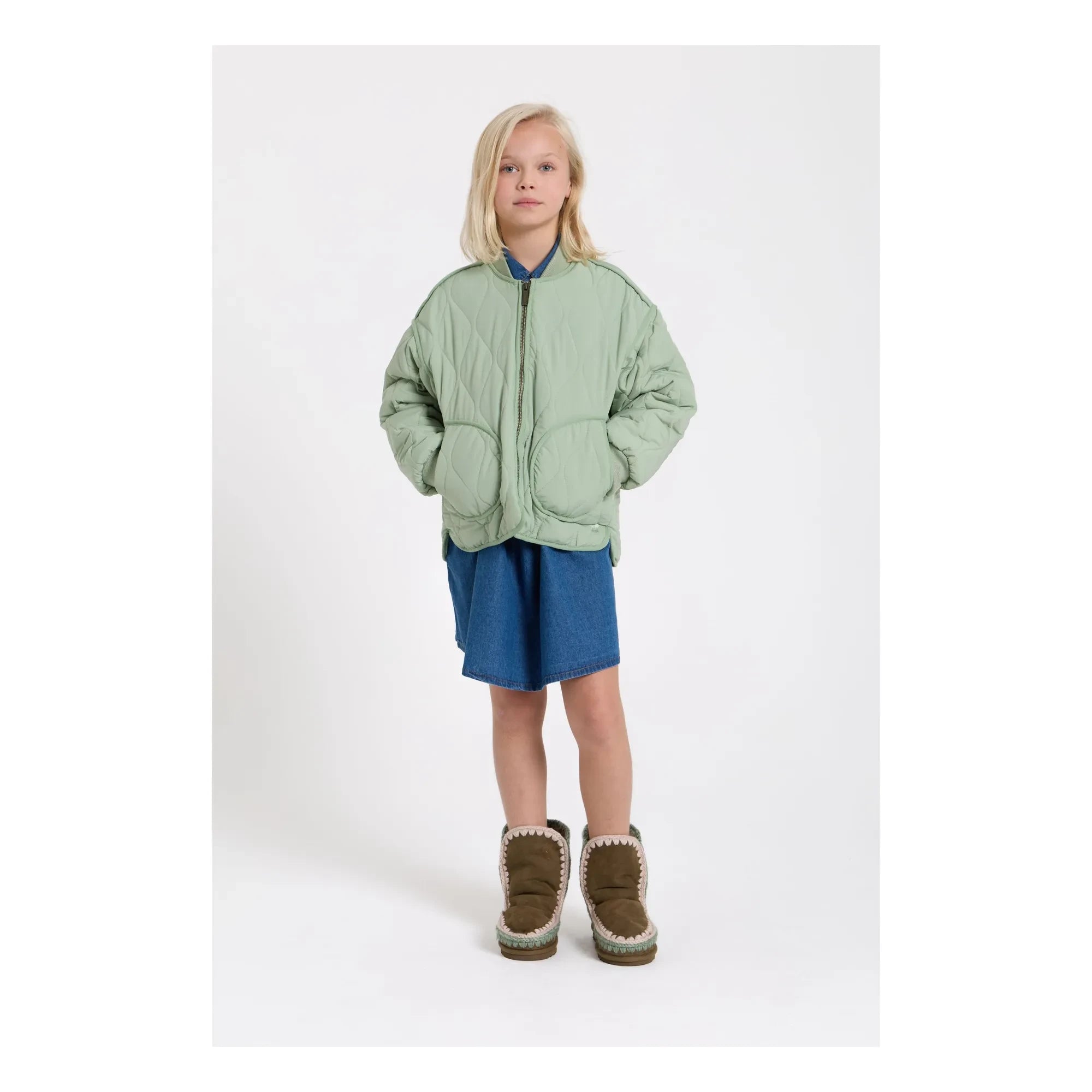 Hundred Pieces - Fuzzy Quilted Bomber | Sage
