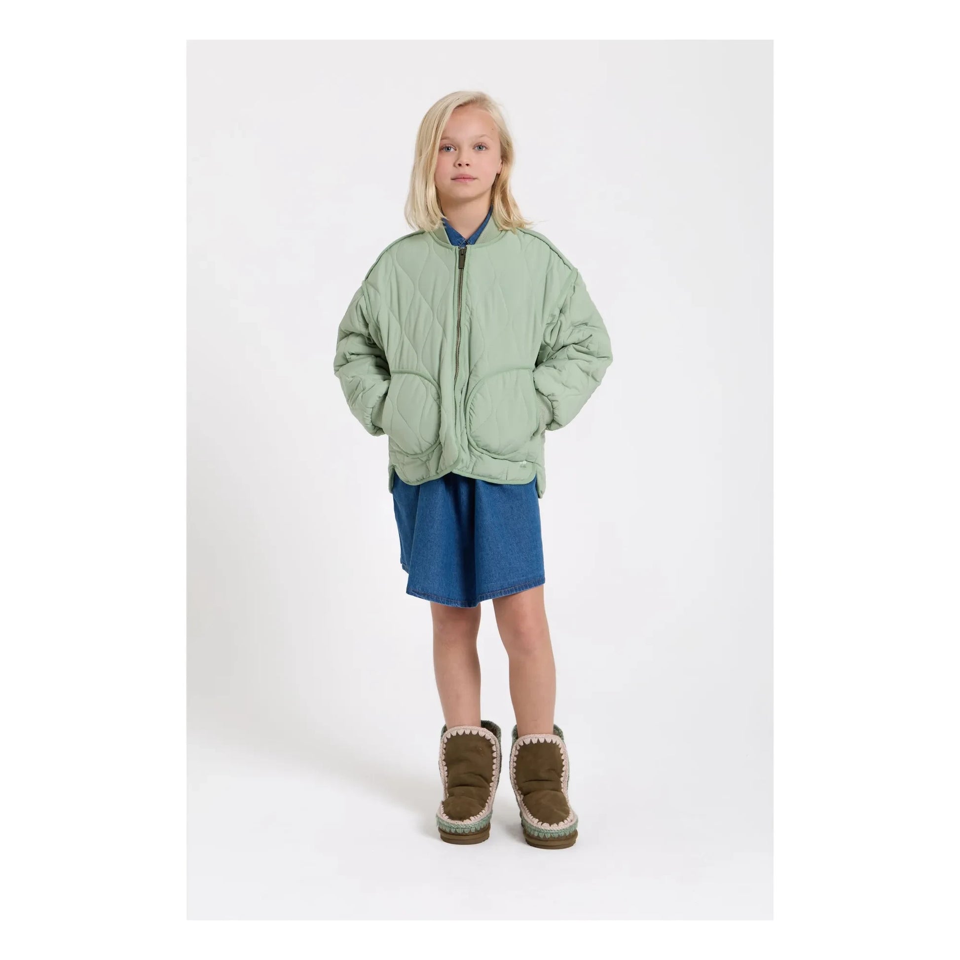 Hundred Pieces - Fuzzy Quilted Bomber | Sage
