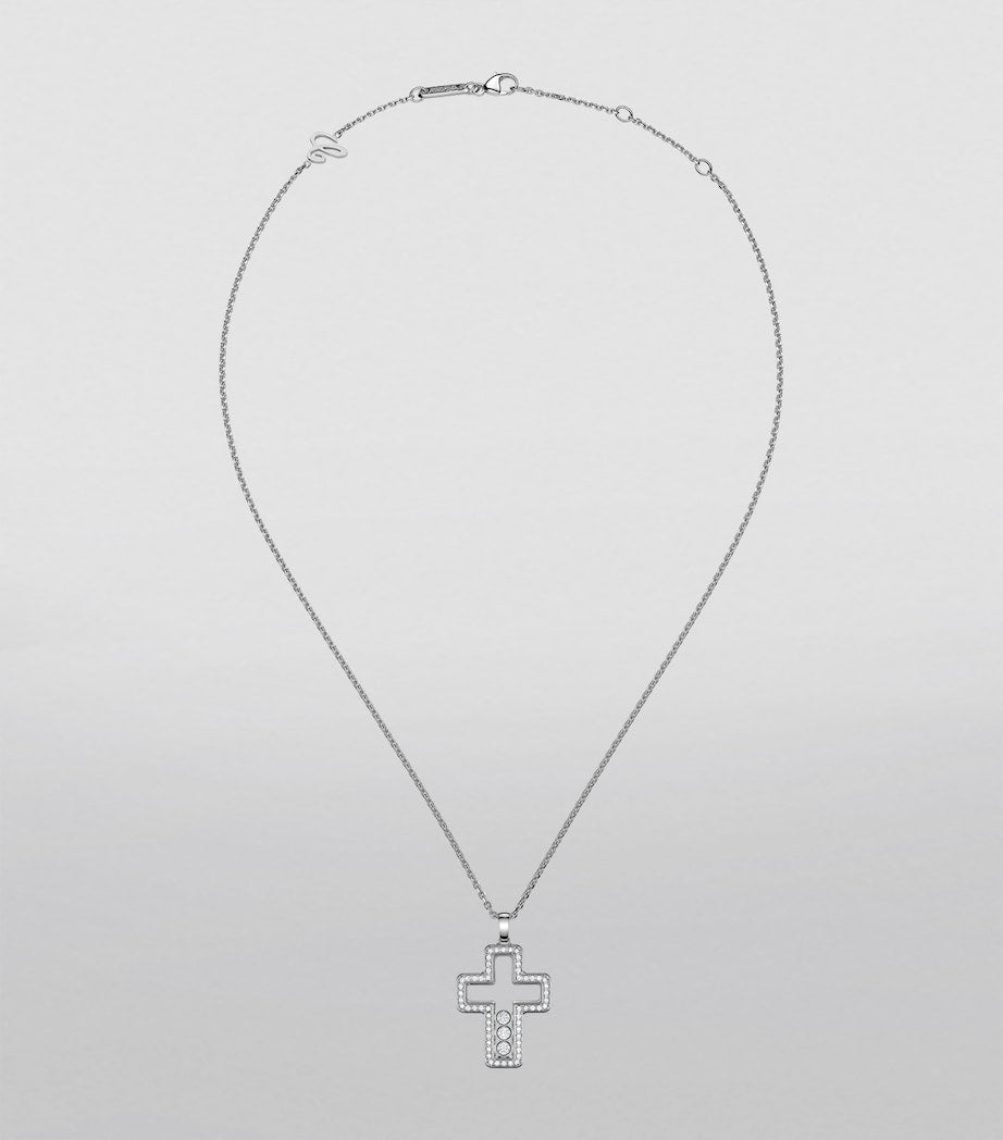 White Gold and Diamond Happy Diamonds Cross Necklace 18K WHITE GOLD