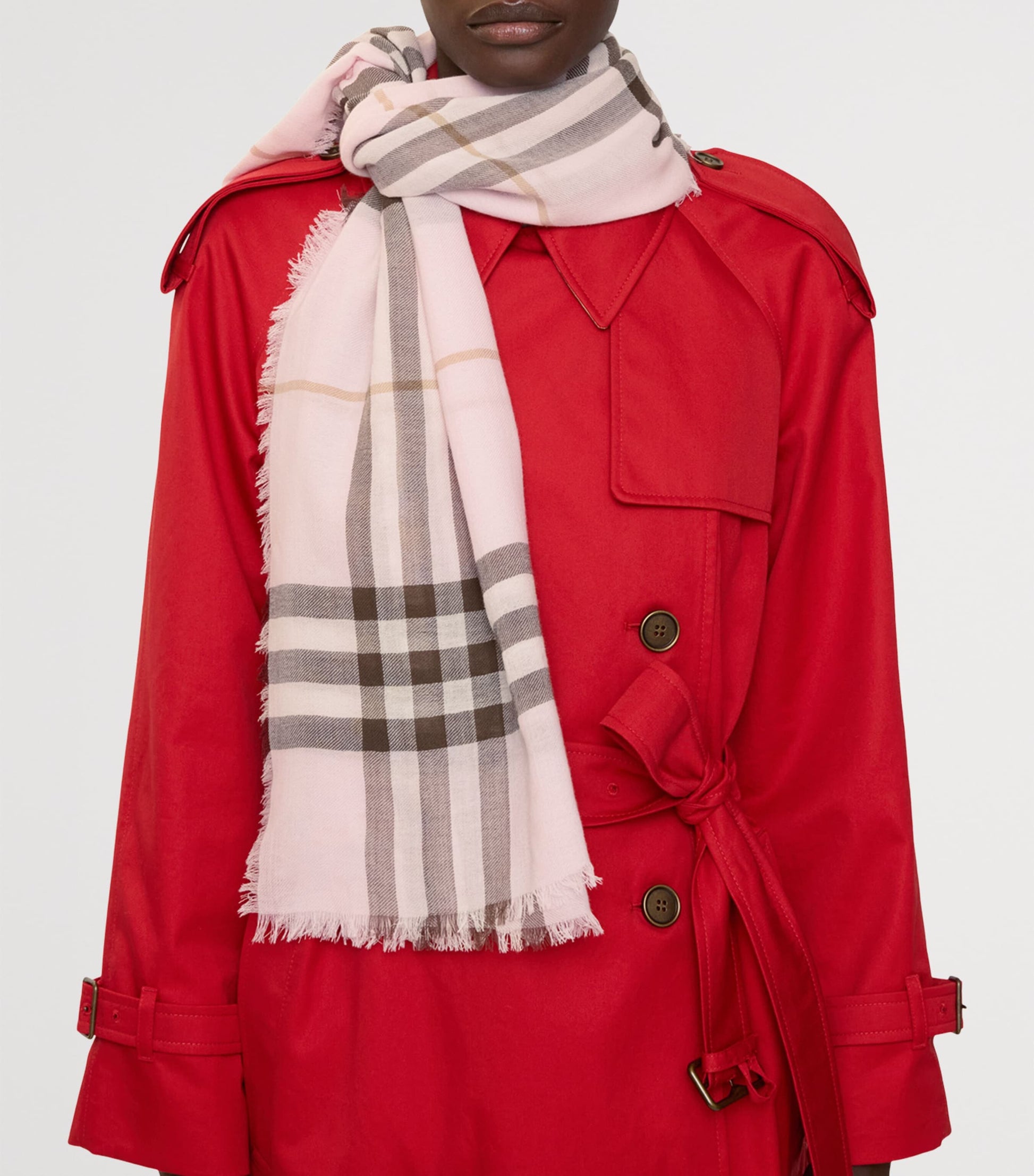 Burberry Pink Wool Check Scarf
