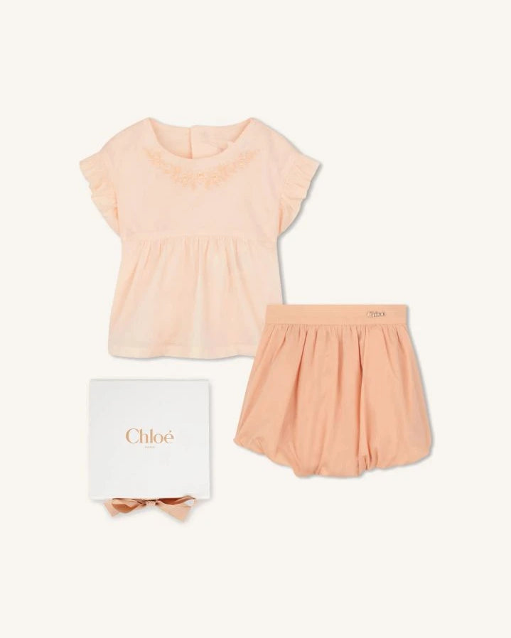 Chloé - Organic cotton blouse and bloomer set | Powder pink