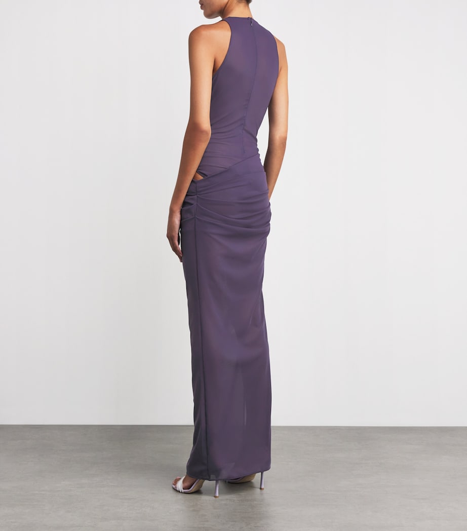 Purple Stretch-Mesh Maxi Dress