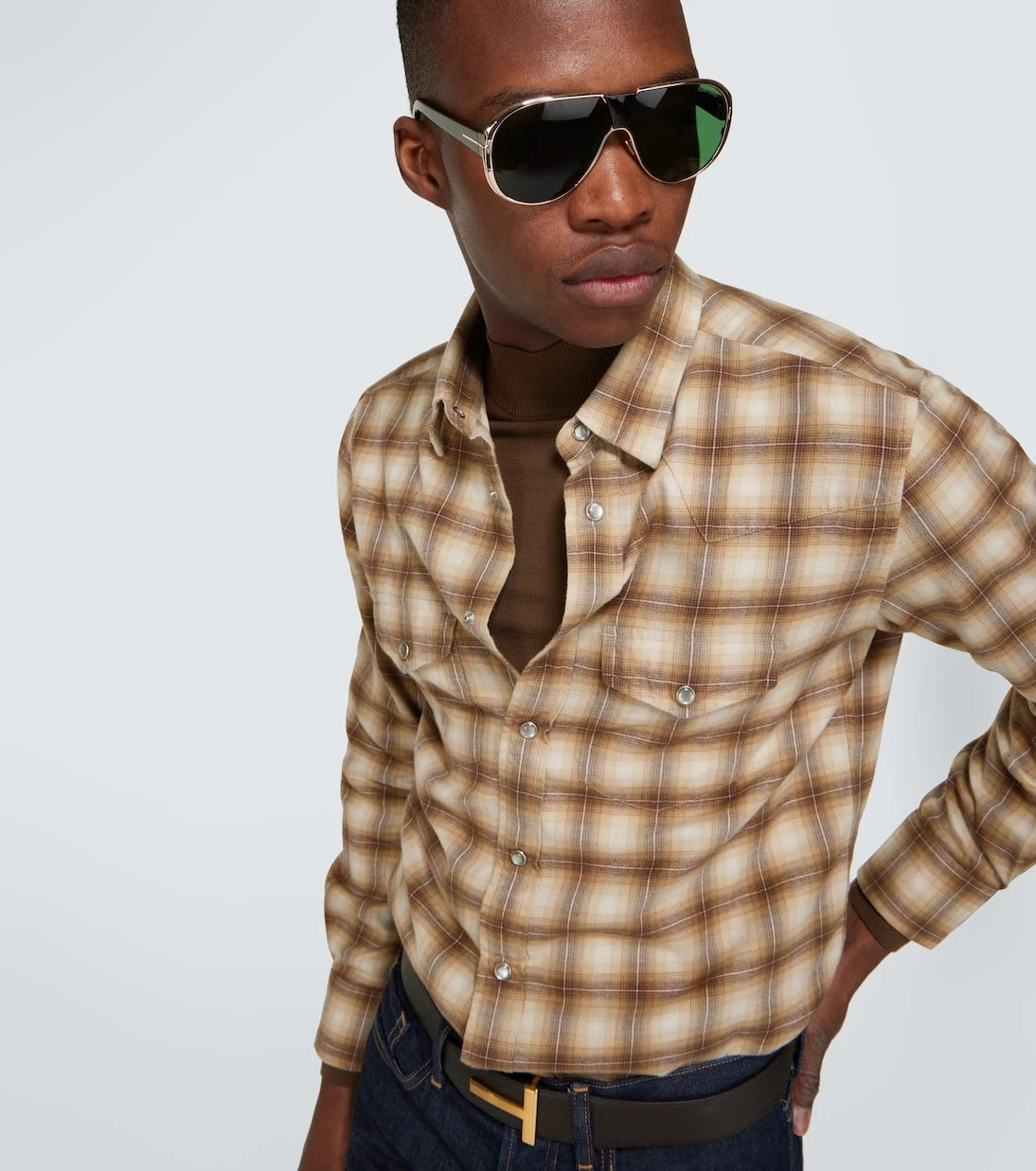 Tom Ford - Checked cotton blend Oxford shirt