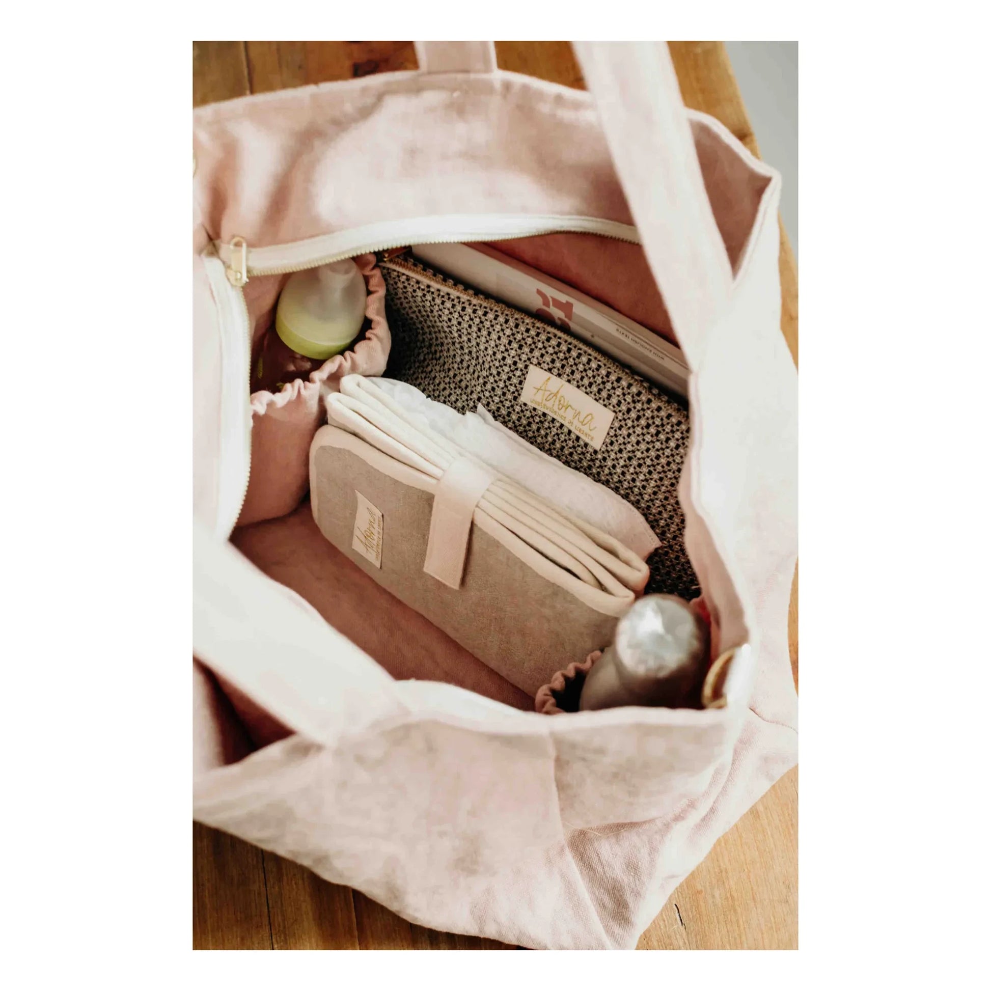 Adorna - Isia Linen Changing Bag | Powder pink