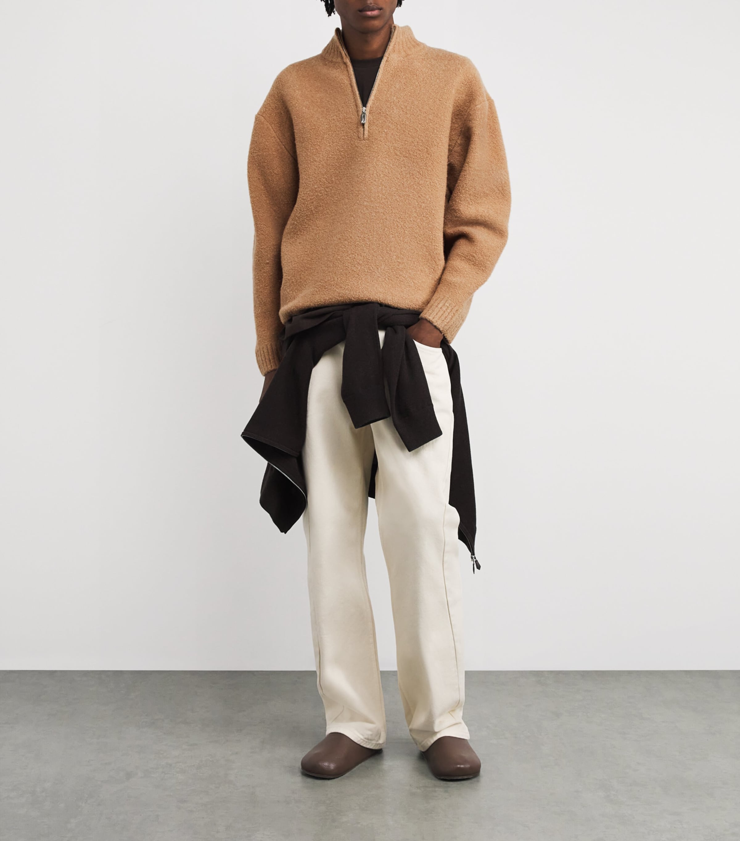 Le 17 Septembre Beige Wool-Blend Half-Zip Sweater