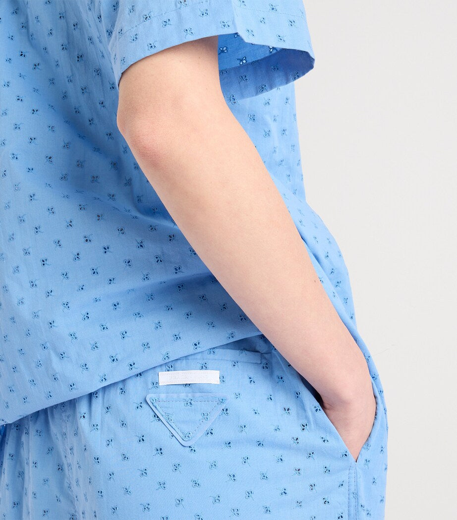 Prada Turquoise Cotton Poplin Embroidered Shorts