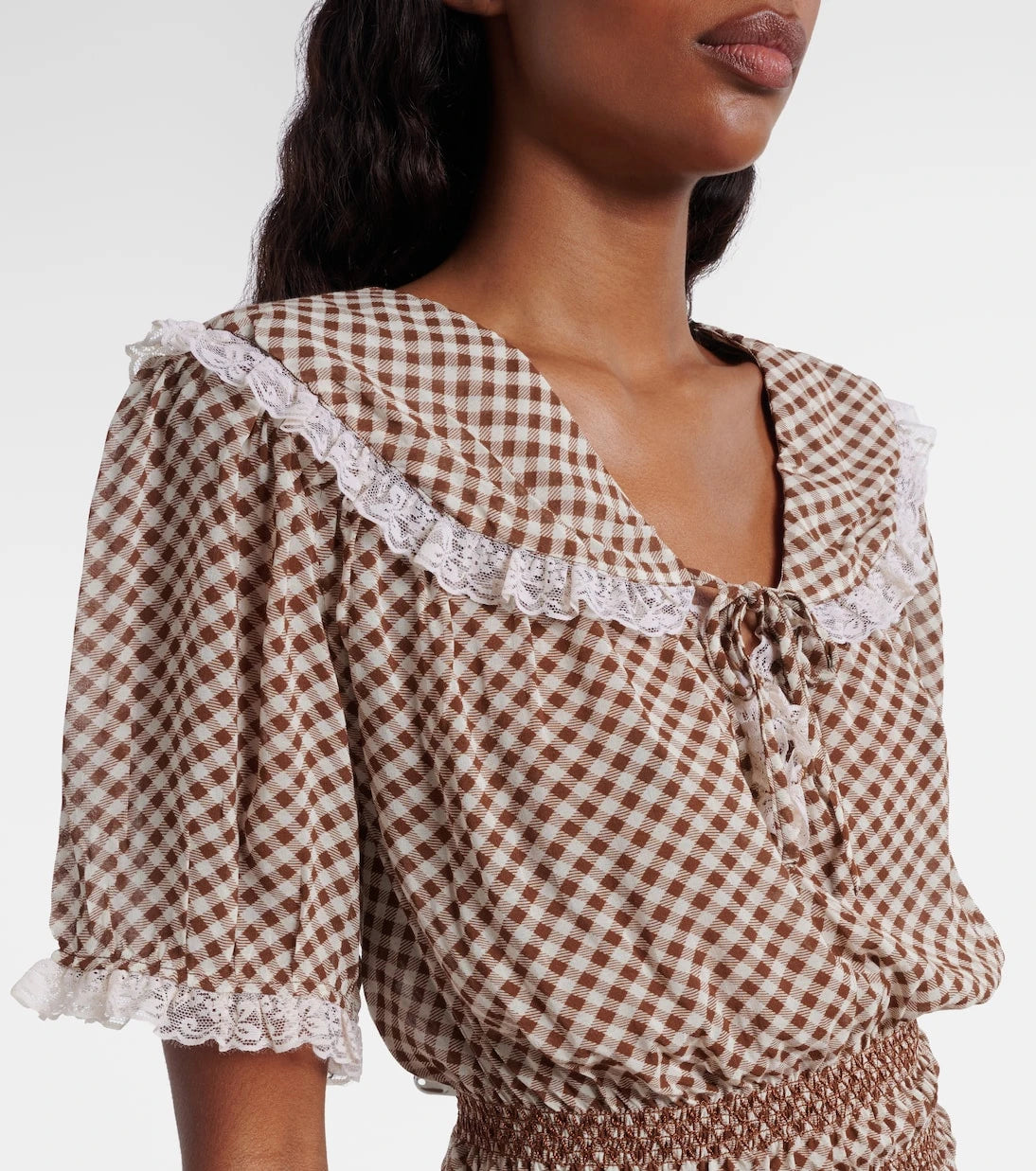 Rixo - Britt gingham shirred crêpe top