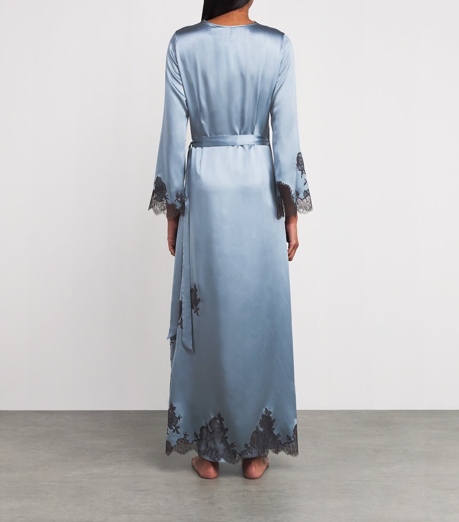 Silk Lace-Detail Long Robe BLEU GIVRE/EBEN