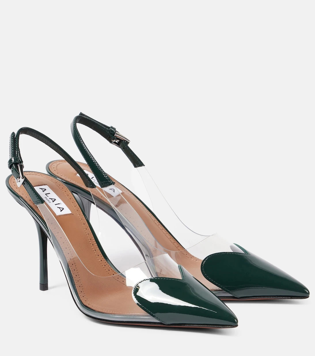 Alaïa - Le Cœur 90 patent leather and PU slingback pumps