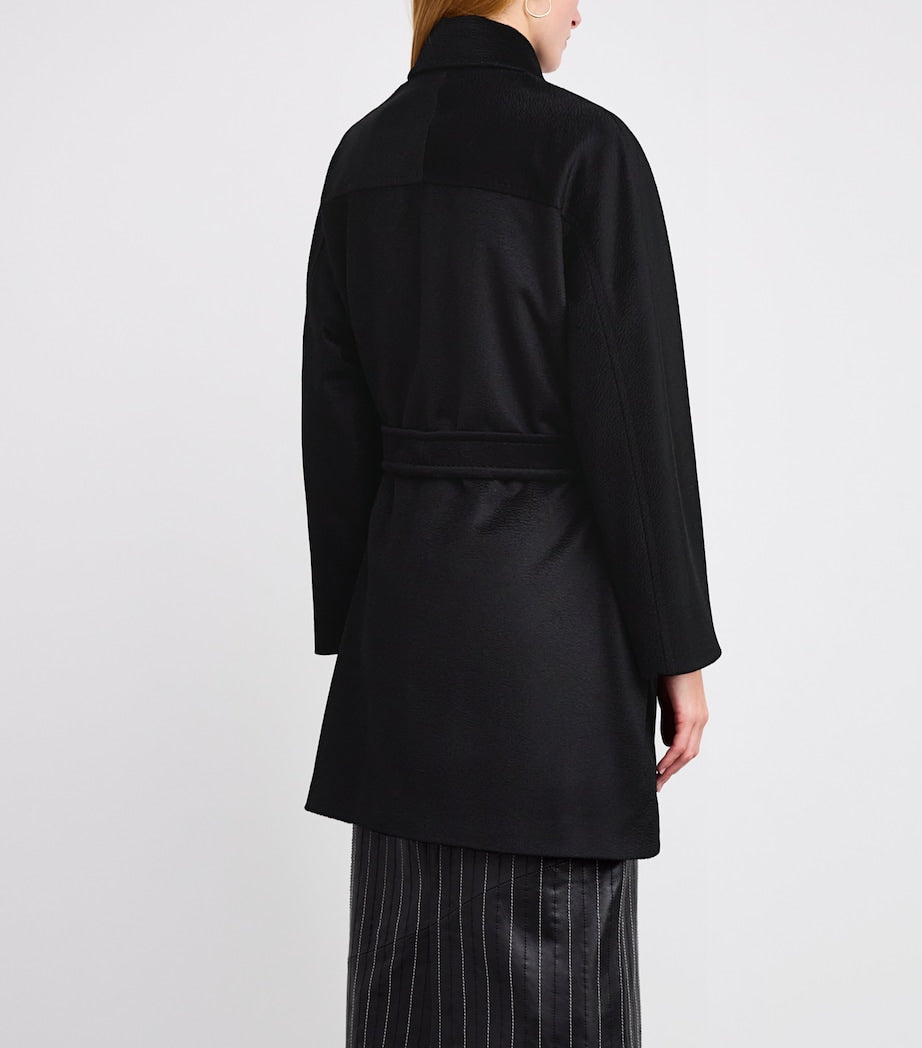 Black Camel Hair Belted Coat