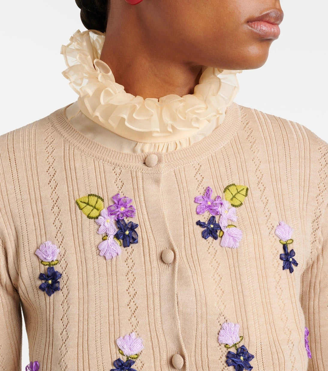 Valentino - Embroidered virgin wool cardigan