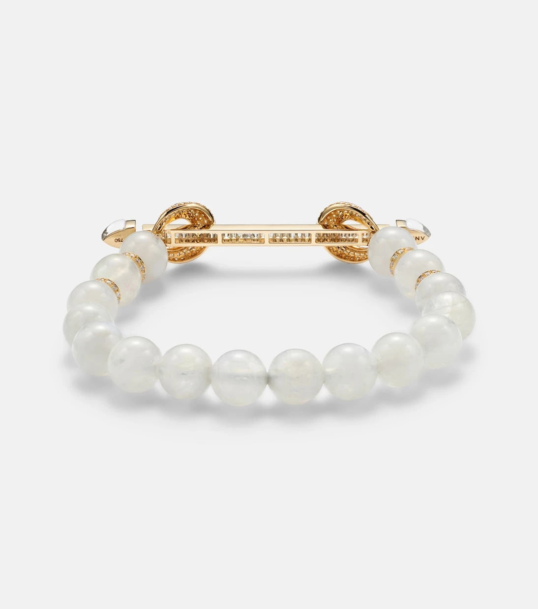 Ananya - Chakra 18kt gold and moonstone bangle with diamonds and quartz