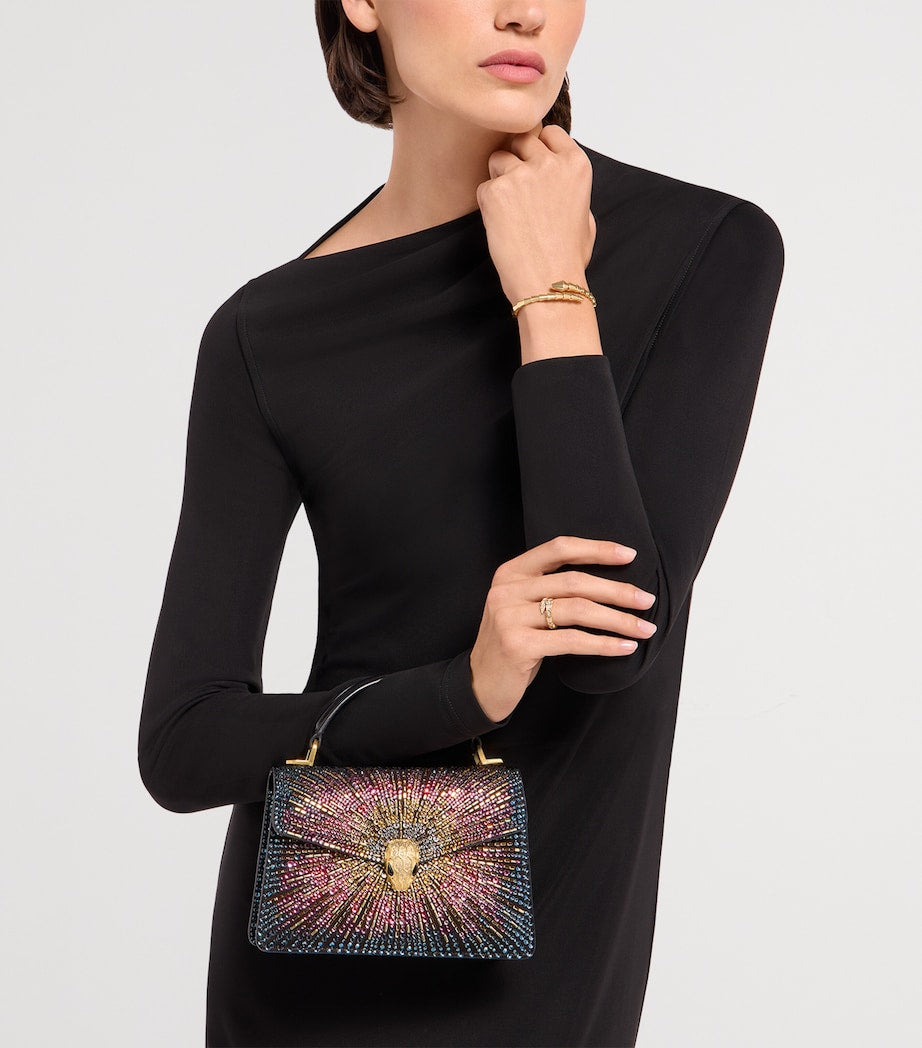 Blue Mini Crystal-Embellished Suede Serpenti Forever Top-Handle Bag