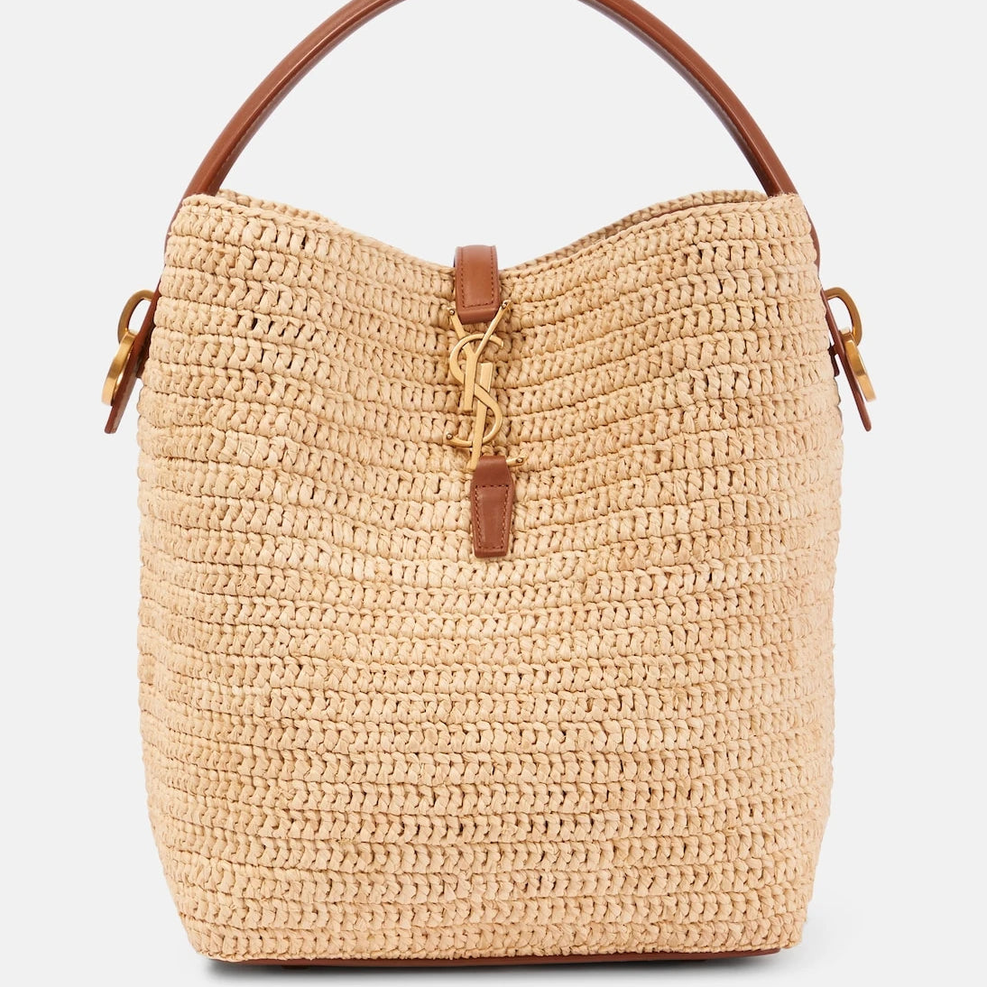 Saint Laurent - Le 37 leather-trimmed raffia bucket bag