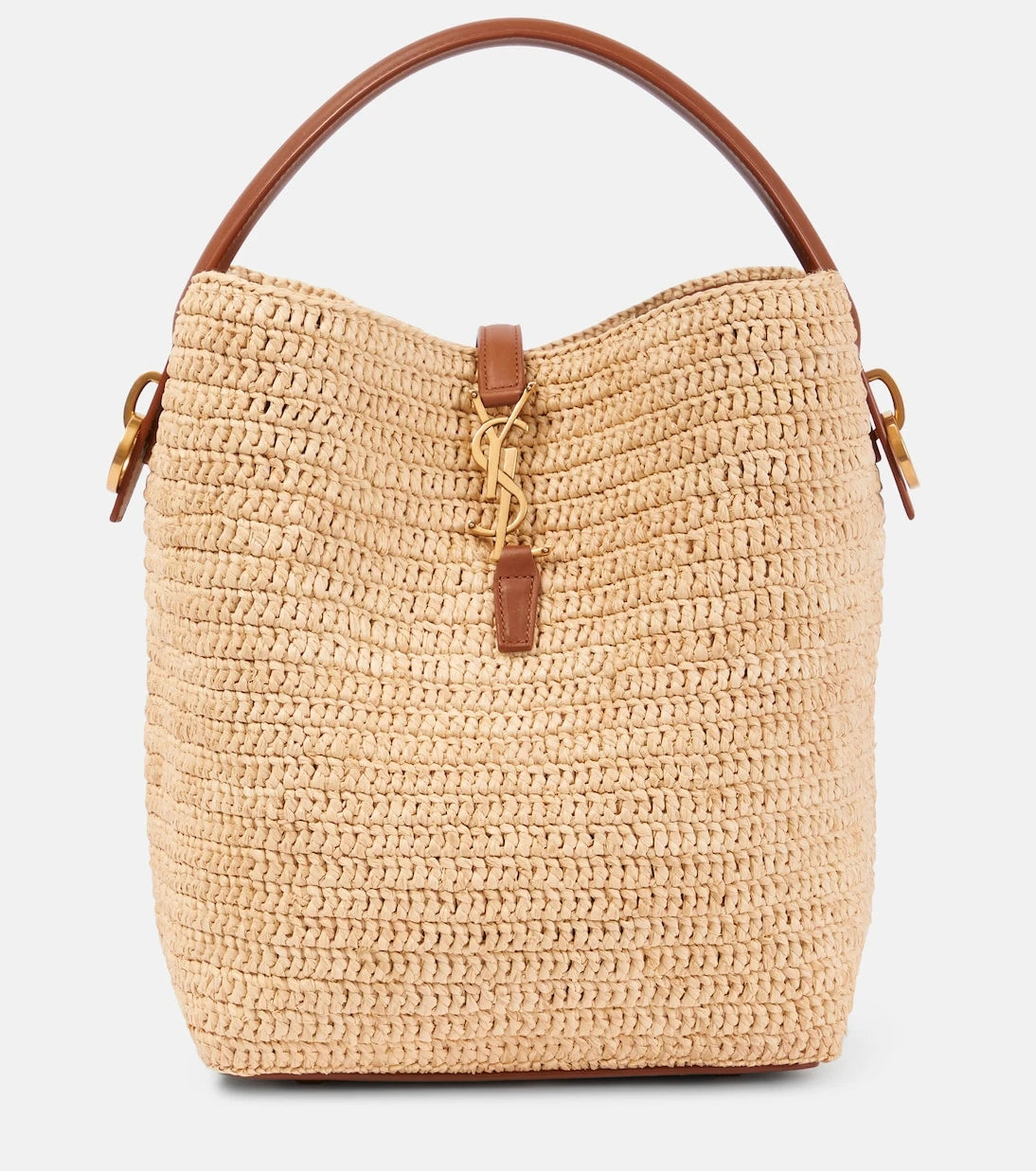 Saint Laurent - Le 37 leather-trimmed raffia bucket bag