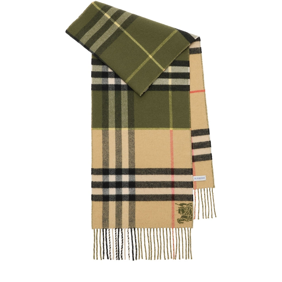 Green Cashmere Contrast Check Scarf
