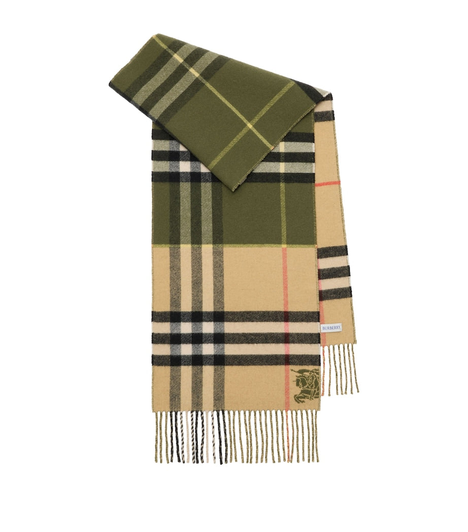 Green Cashmere Contrast Check Scarf