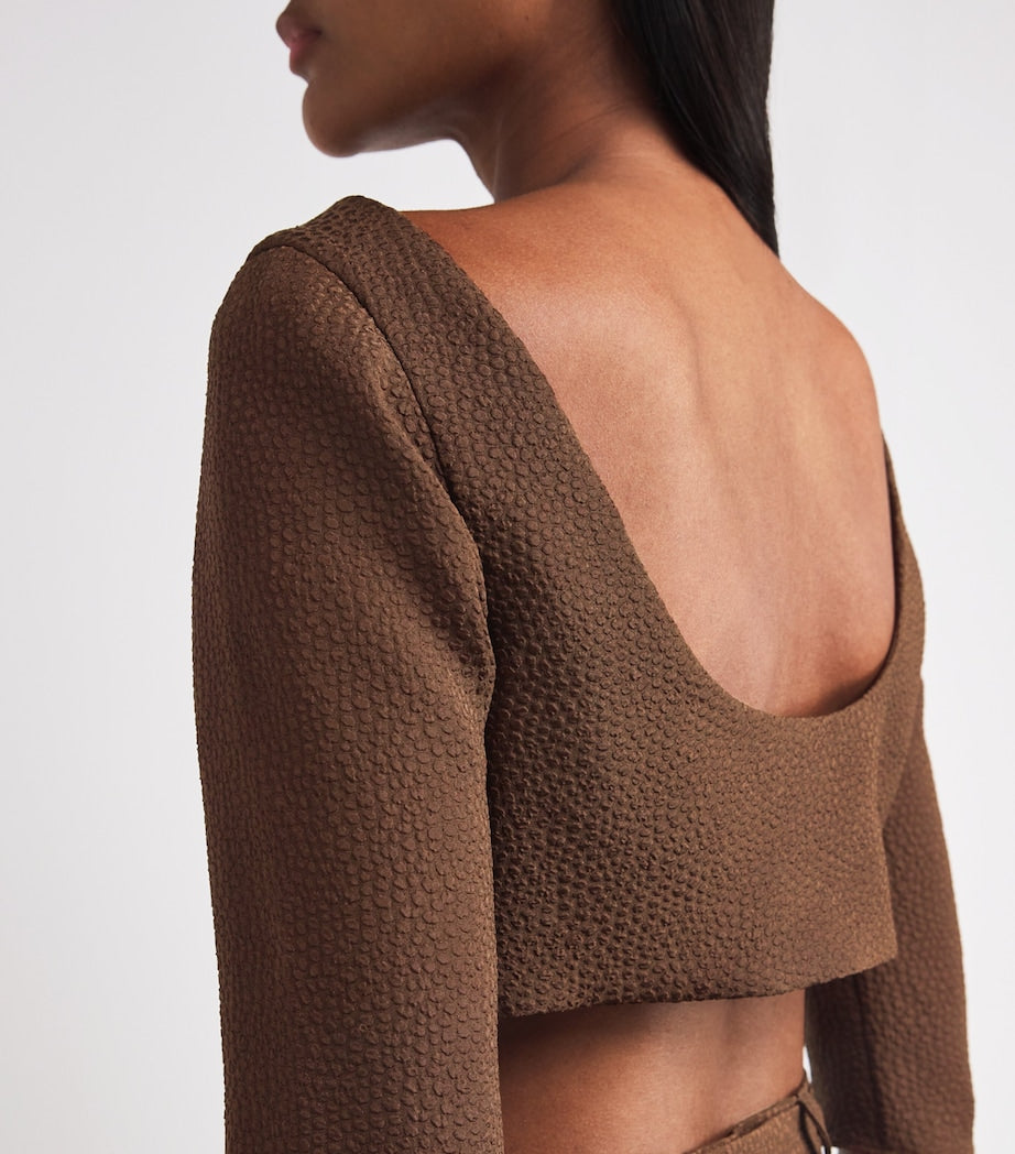 Edeline Lee Brown Jacquard Joan Crop Top