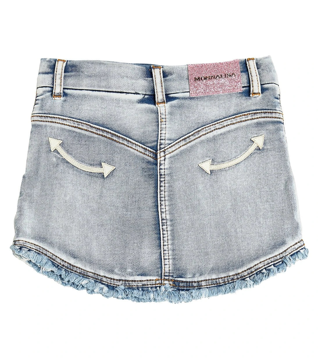 Monnalisa - Embroidered frayed denim skirt