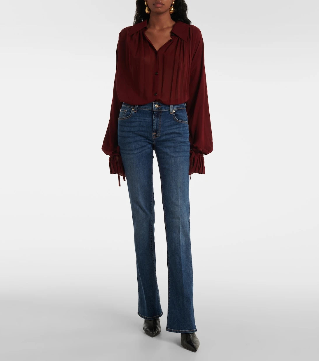 7 For All Mankind - جينز بقصّة بوت كات بخصر منخفض