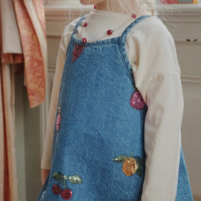 Konges Sløjd MAGOT SEQUIN STRAP DRESS GOTS Çocuk Pamuk Elbise