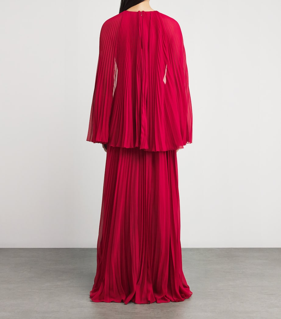 Red Silk-Georgette Pleated Gown