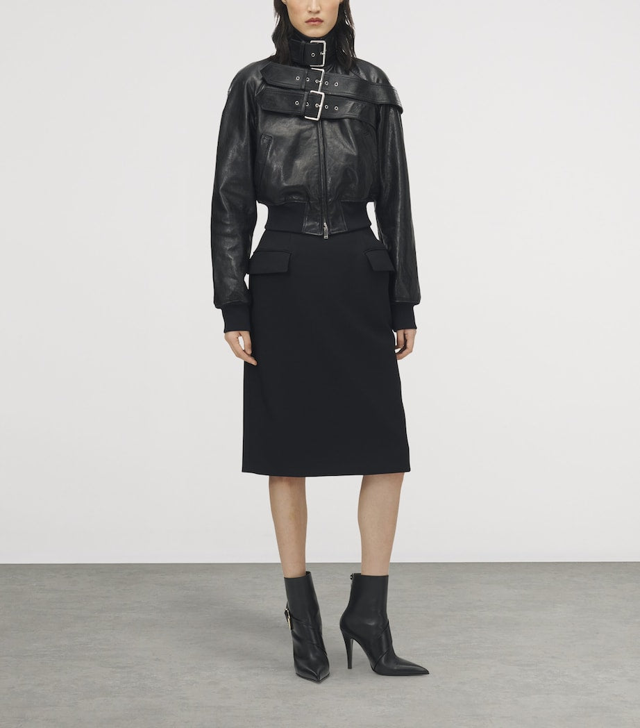 McQueen Black Leather Bomber Jacket