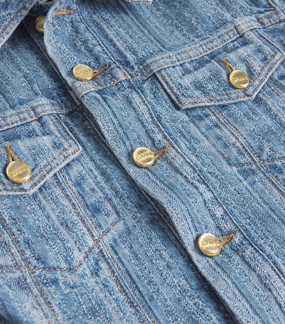 Blue Pleated Stripe Denim Jacket