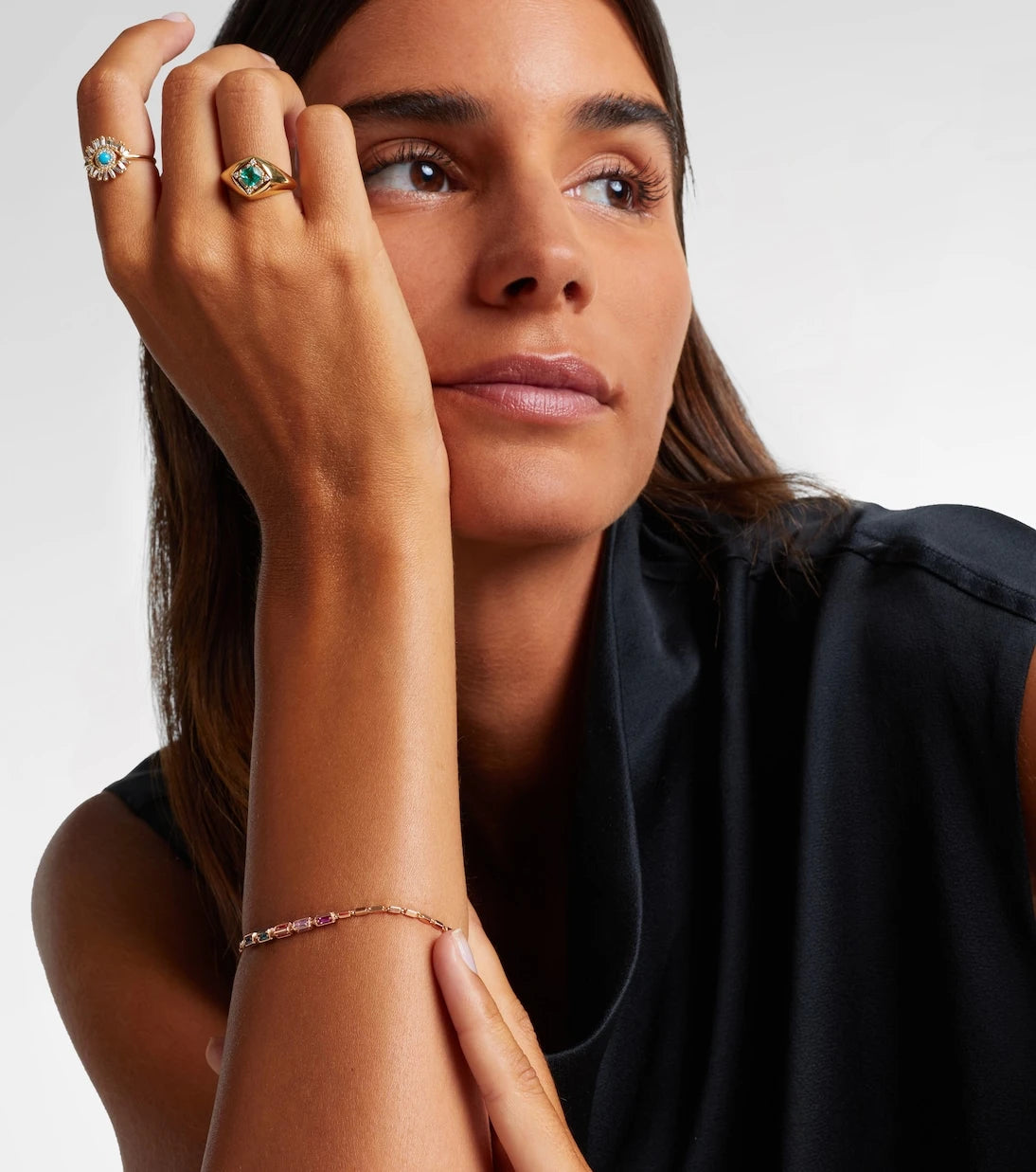 Suzanne Kalan - Signet Mini 18kt gold ring with emerald and diamonds