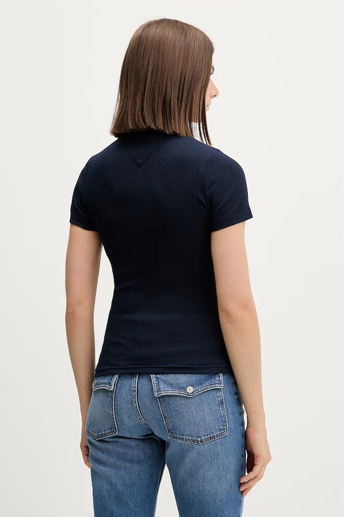 Tommy Jeans yakalı kadın pamuklu elastan tişört