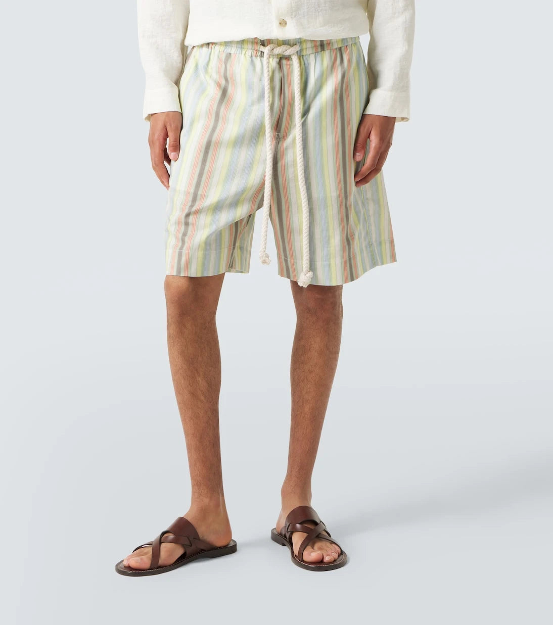 Commas - Striped hemp and cotton Bermuda shorts