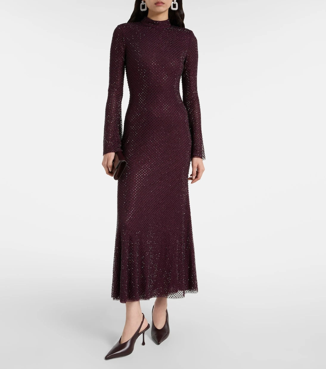 Self-Portrait - Rhinestone mesh maxi dress
