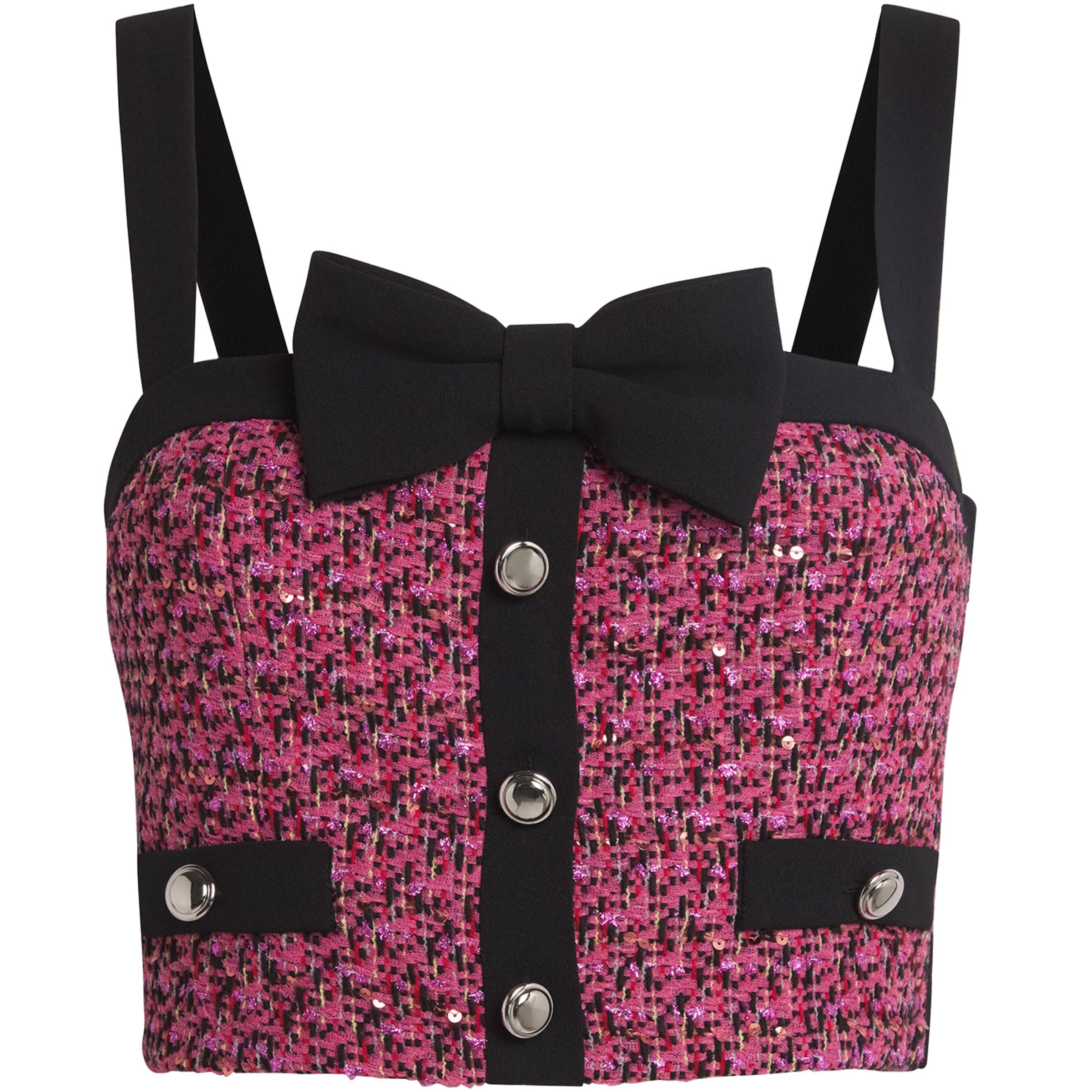 Alessandra Rich Pink Tweed Embellished Crop Top