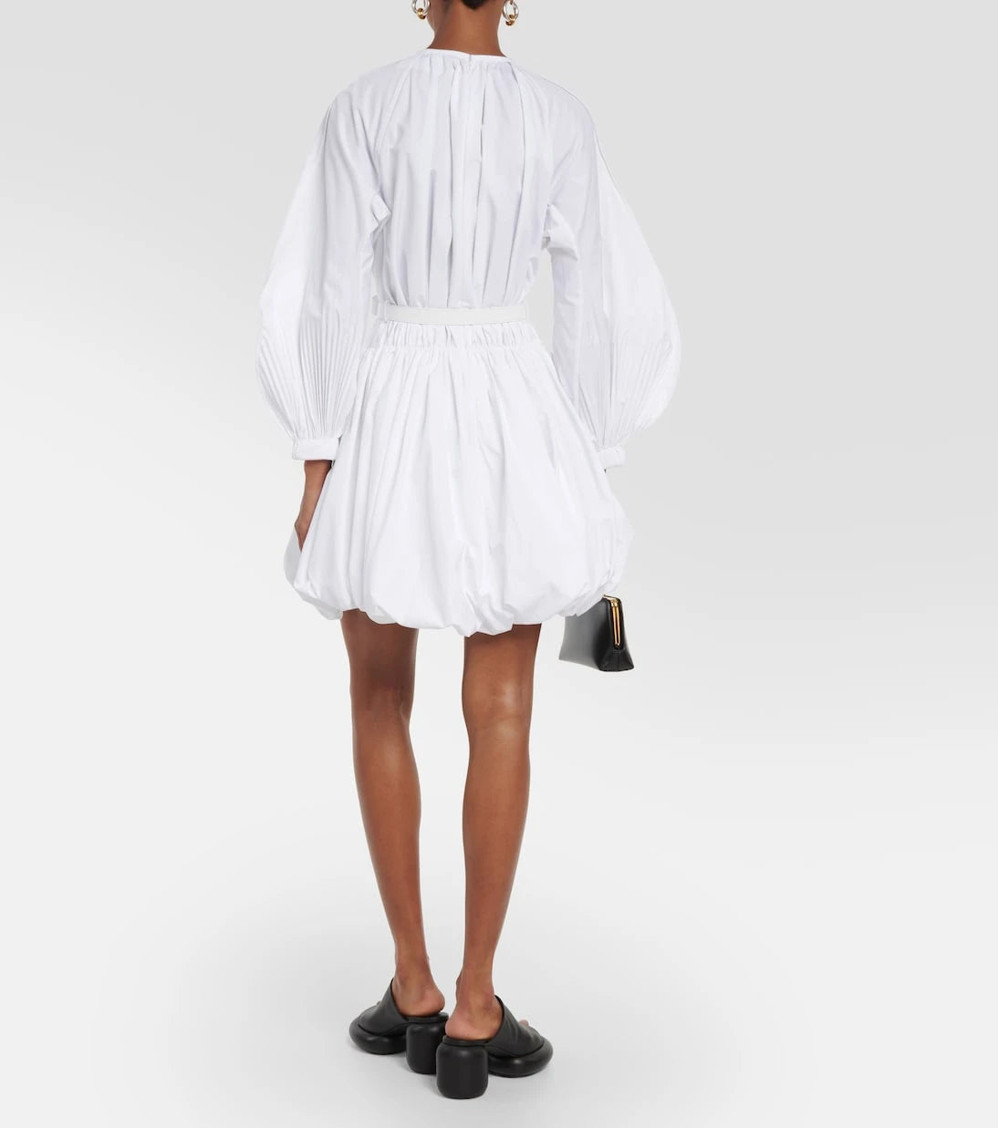 Jil Sander - Leather-trimmed cotton poplin minidress
