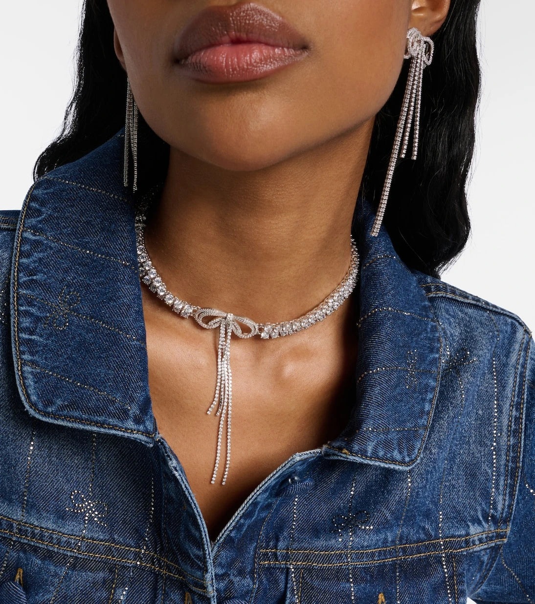 Self-Portrait - Bow crystal-embellished choker