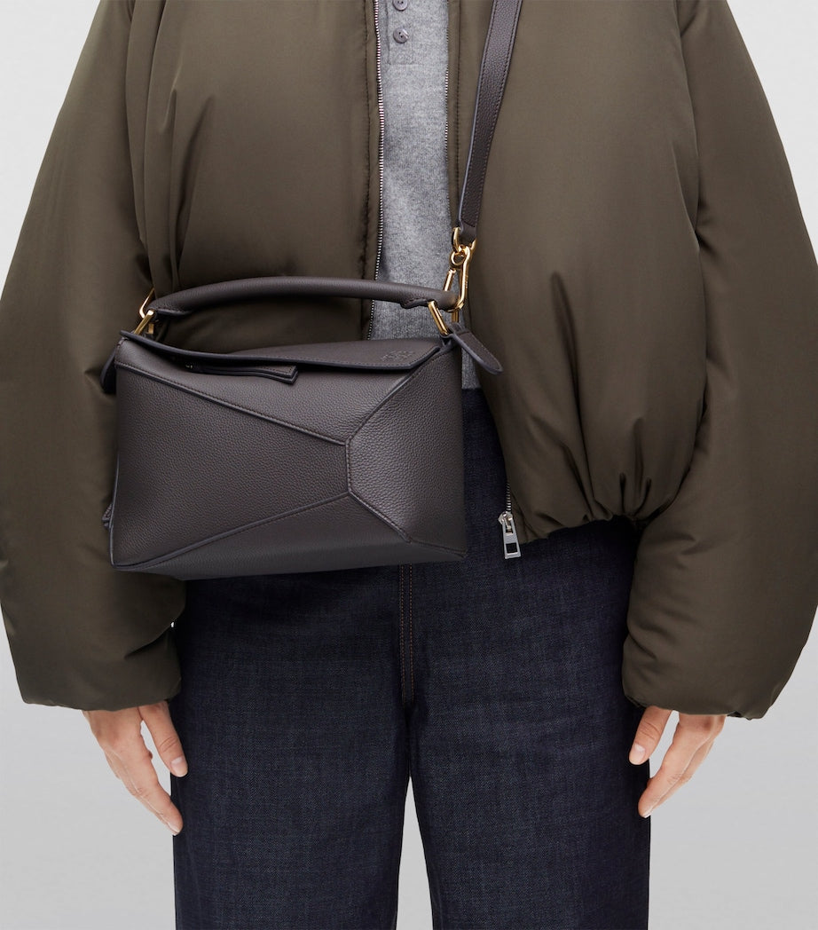 LOEWE Grey Small Leather Puzzle Edge Top-Handle Bag