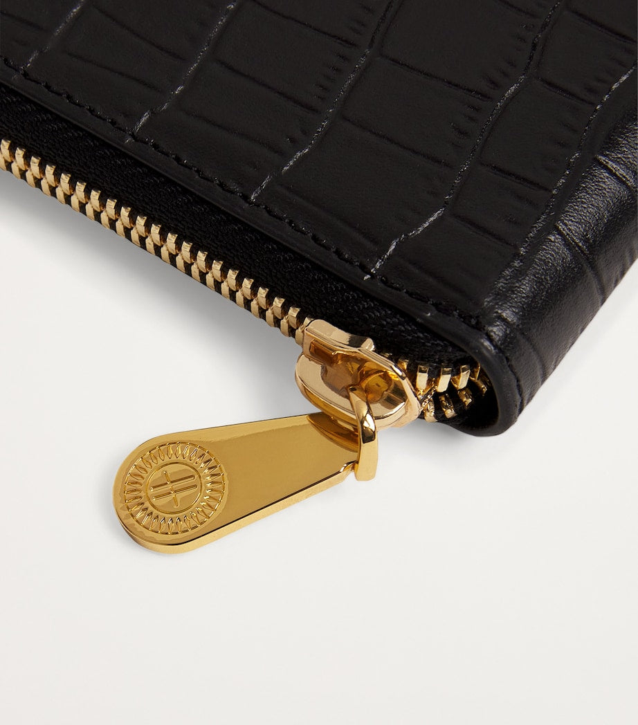 Black Croc-Embossed Leather Long Wallet