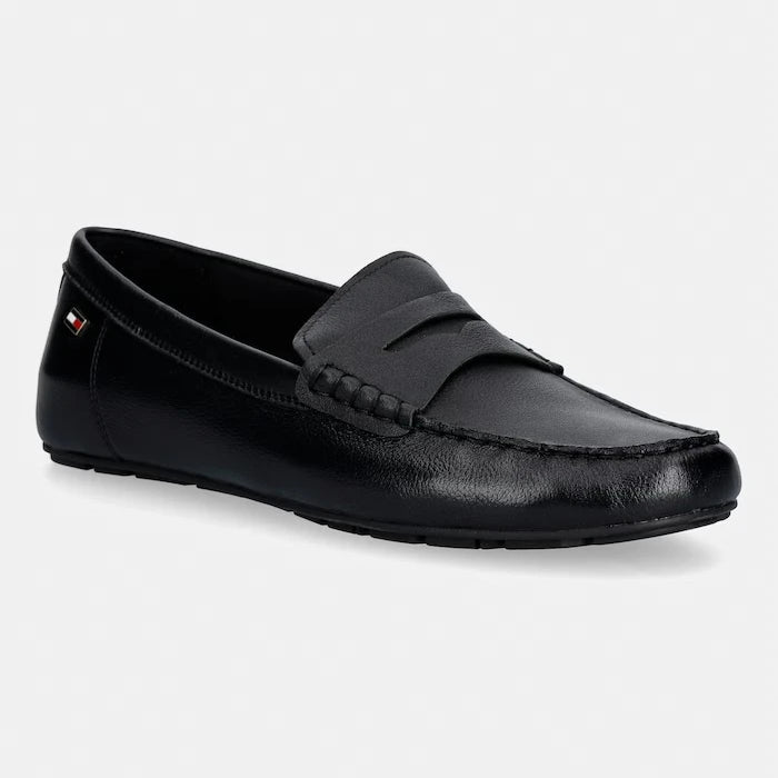 Tommy Hilfiger мокасини дамски от кожа FLAG LEATHER DRIVER LOAFER