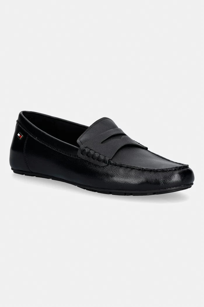 Tommy Hilfiger мокасини дамски от кожа FLAG LEATHER DRIVER LOAFER