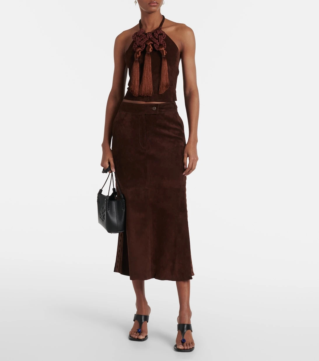 Johanna Ortiz - Mid-rise suede midi skirt