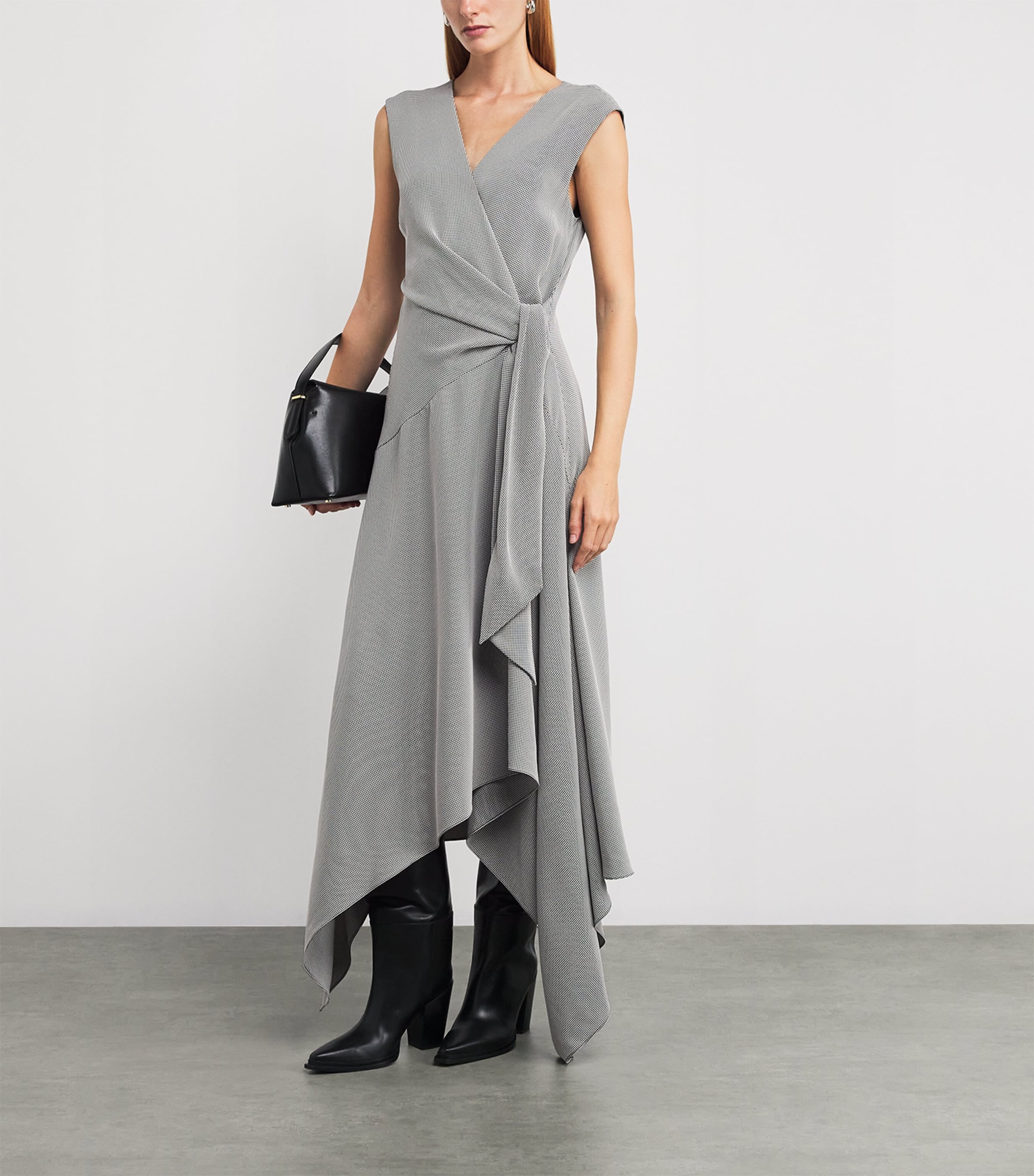 Lafayette 148 Black Houndstooth Handkerchief Midi Dress