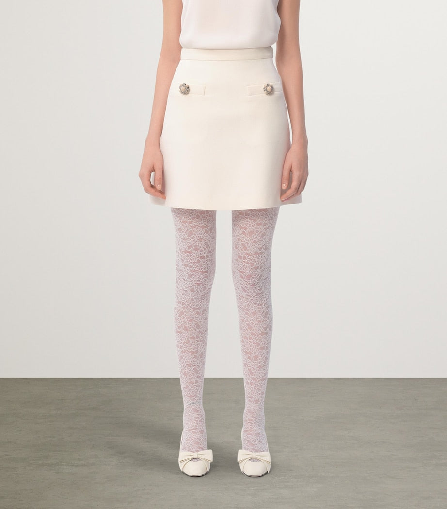 Valentino Ivory Virgin Wool-Silk Mini Skirt